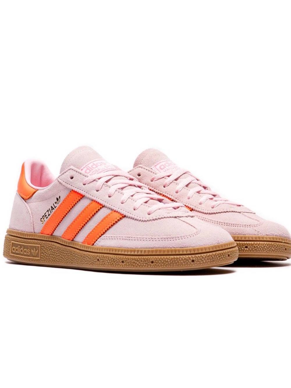 adidas Women's Spezial Suede Sneakers - Light Pink with Bright Orange Stripes